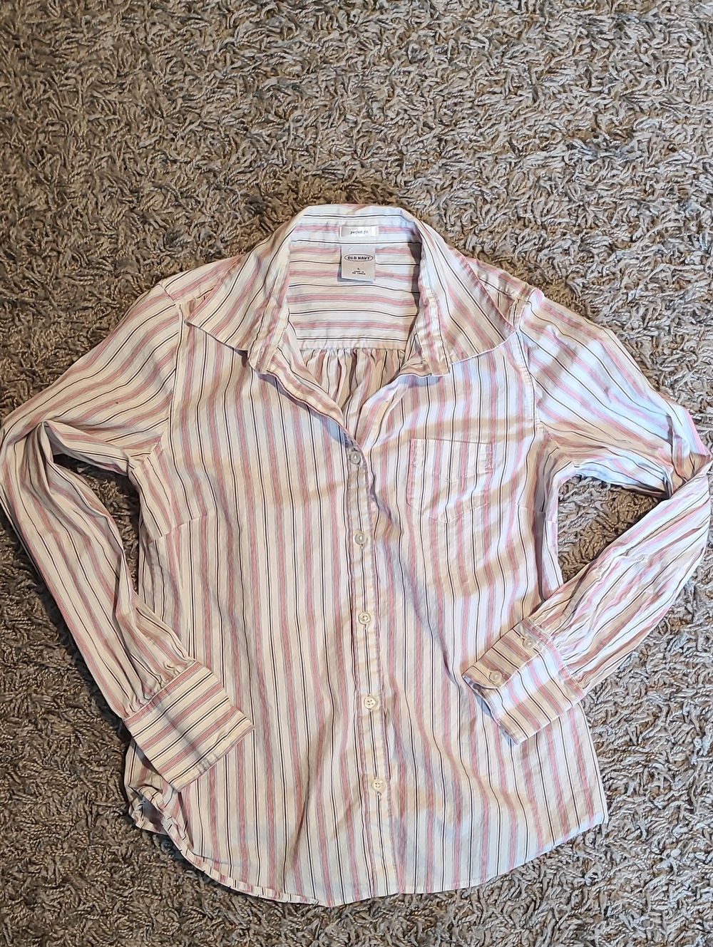 Old Navy Pink and White Striped Button-Down Shirt